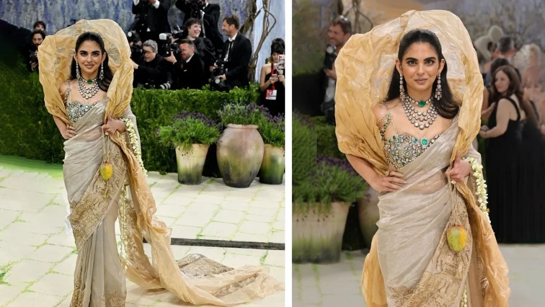Isha Ambani Met Gala 2026 Look: Gold Saree, 1,800-Carat Jewels And Viral Mango Bag