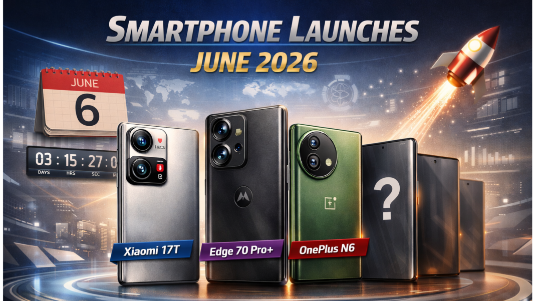 Upcoming Smartphone Launches In June 2026: Xiaomi 17T, Motorola Edge 70 Pro+, OnePlus 15s, and More Collage of new smartphones launching in June 2026 including Xiaomi 17T, Motorola Edge 70 Pro+ and OnePlus devices