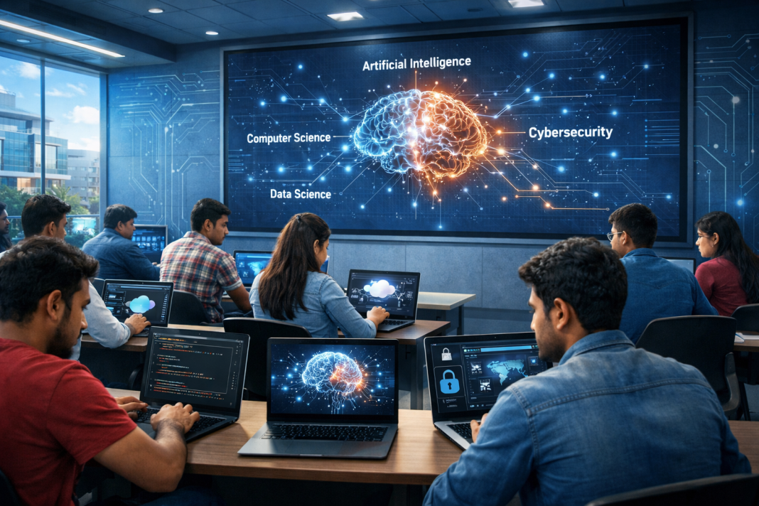 Computer Engineering Is India’s Most Popular Engineering Branch: Why Are Students Still Choosing CSE First? Engineering students learning computer science, artificial intelligence, and programming in a modern technology classroom.