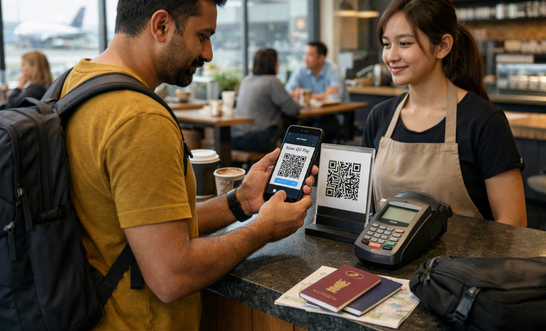 UPI Reaches 12 Countries: Where Can Indian Travellers Now Use The Payment System? Indian traveller making a UPI payment at an international merchant using a QR code