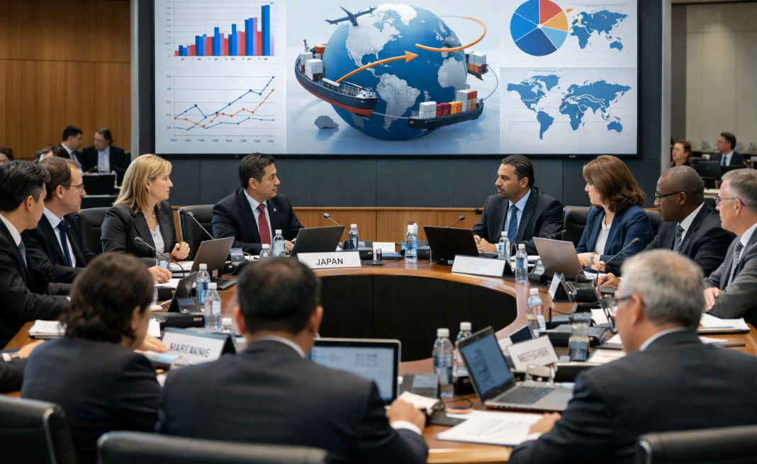 India Faces 900 Questions At WTO Trade Review: Why Are Other Countries Examining Its Trade Policies? International trade delegates attending a global policy meeting discussing economic and trade issues.