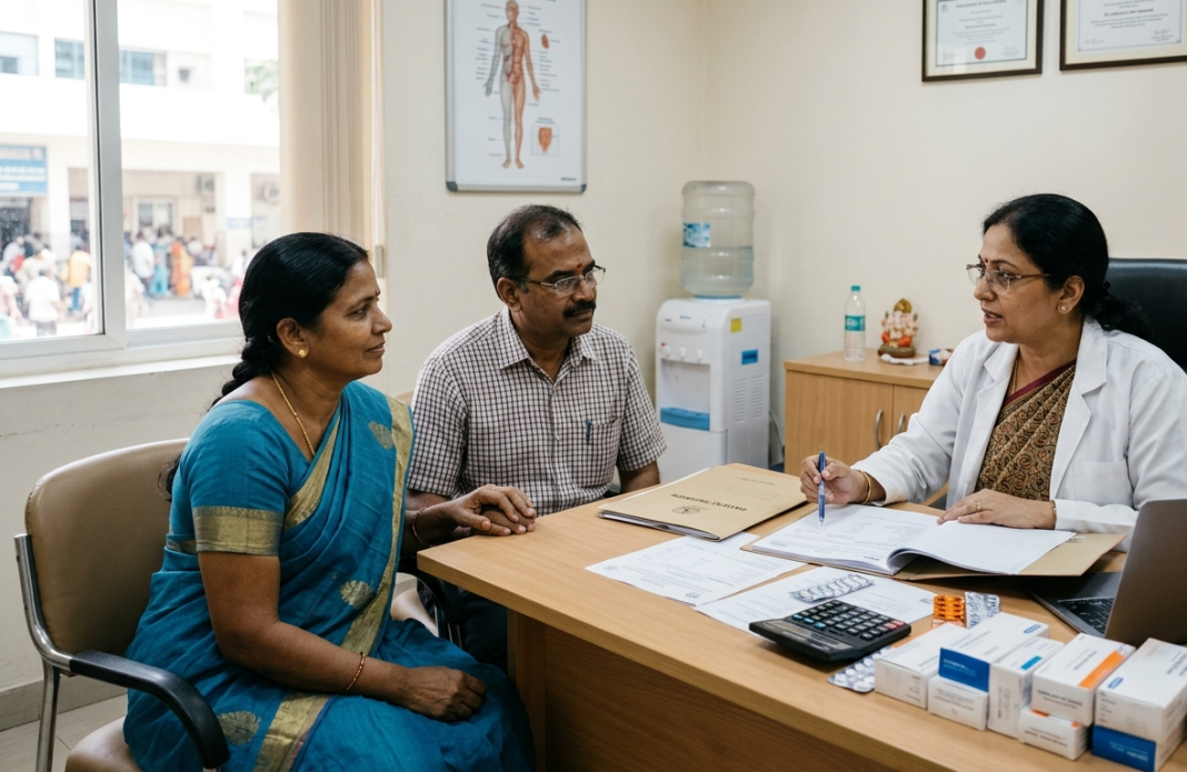 Life-Saving Cancer Drugs In India: Why Is The Supreme Court Looking At Affordable Access? An oncologist discussing treatment options with a cancer patient and family member in a hospital.