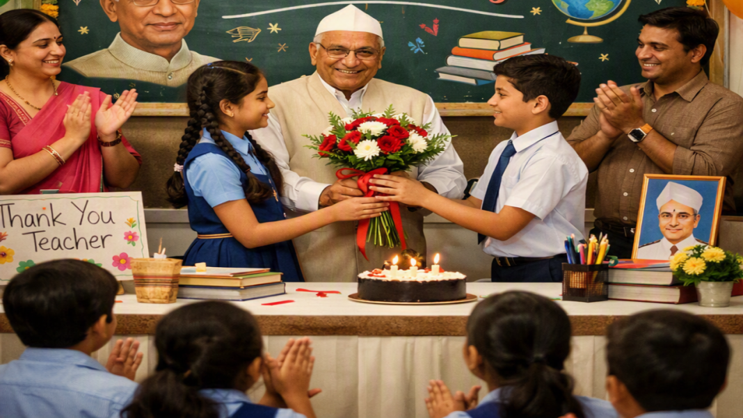 National Teachers Awards 2026 Jury Selection Ends Today? How Are India’s Best Teachers Being Chosen? Indian teacher using an AI-powered desktop assistant in an Atal Tinkering Lab while students build STEM and robotics projects.