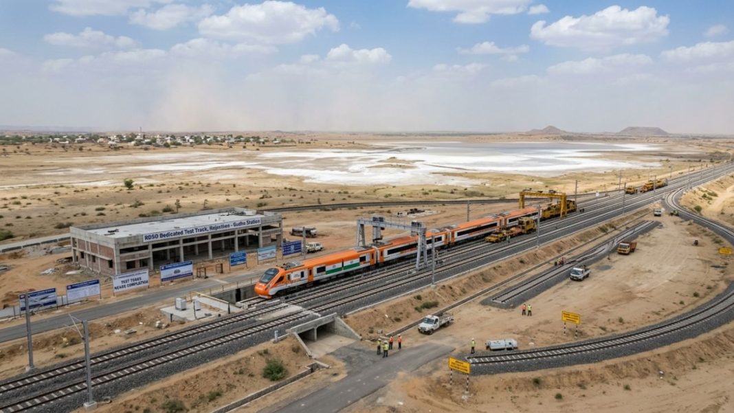 India’s First High-Speed Rail Test Track Nears Completion In Rajasthan: What Speeds Will New Trains Be Tested At? Rajasthan high-speed railway test track 220 kmph Gudha Thathana Mithri