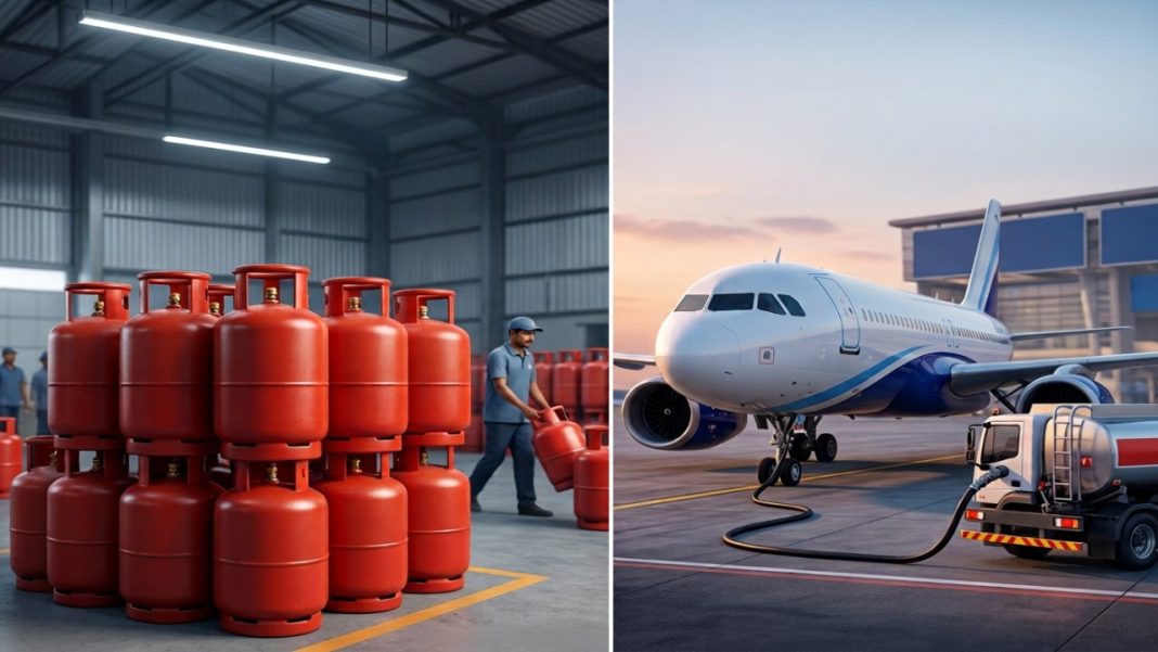 Commercial LPG And Jet Fuel Prices Rise Across India From Today: How Much More Will Restaurants And Airlines Pay From September 1? Commercial LPG cylinder and aircraft representing September fuel price hikes in India